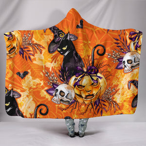 Black Cat Halloween Hoodie Blanket
